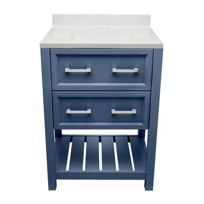 Ella's Bubbles Tremblant 25" Navy Blue Bathroom Vanity With White Cultured Marble Top With White Backsplash and Sink