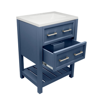 Ella's Bubbles Tremblant 25" Navy Blue Bathroom Vanity With White Cultured Marble Top and Sink