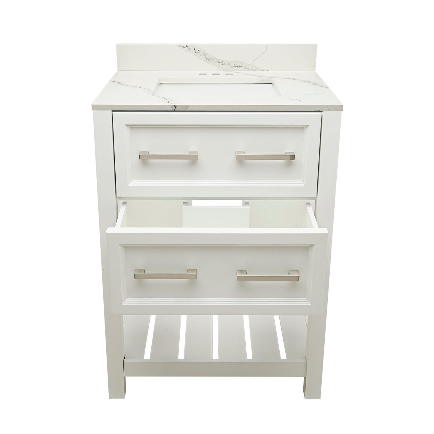 Ella's Bubbles Tremblant 25" White Bathroom Vanity With Calacatta White Quartz Stone Top With Backsplash and Sink