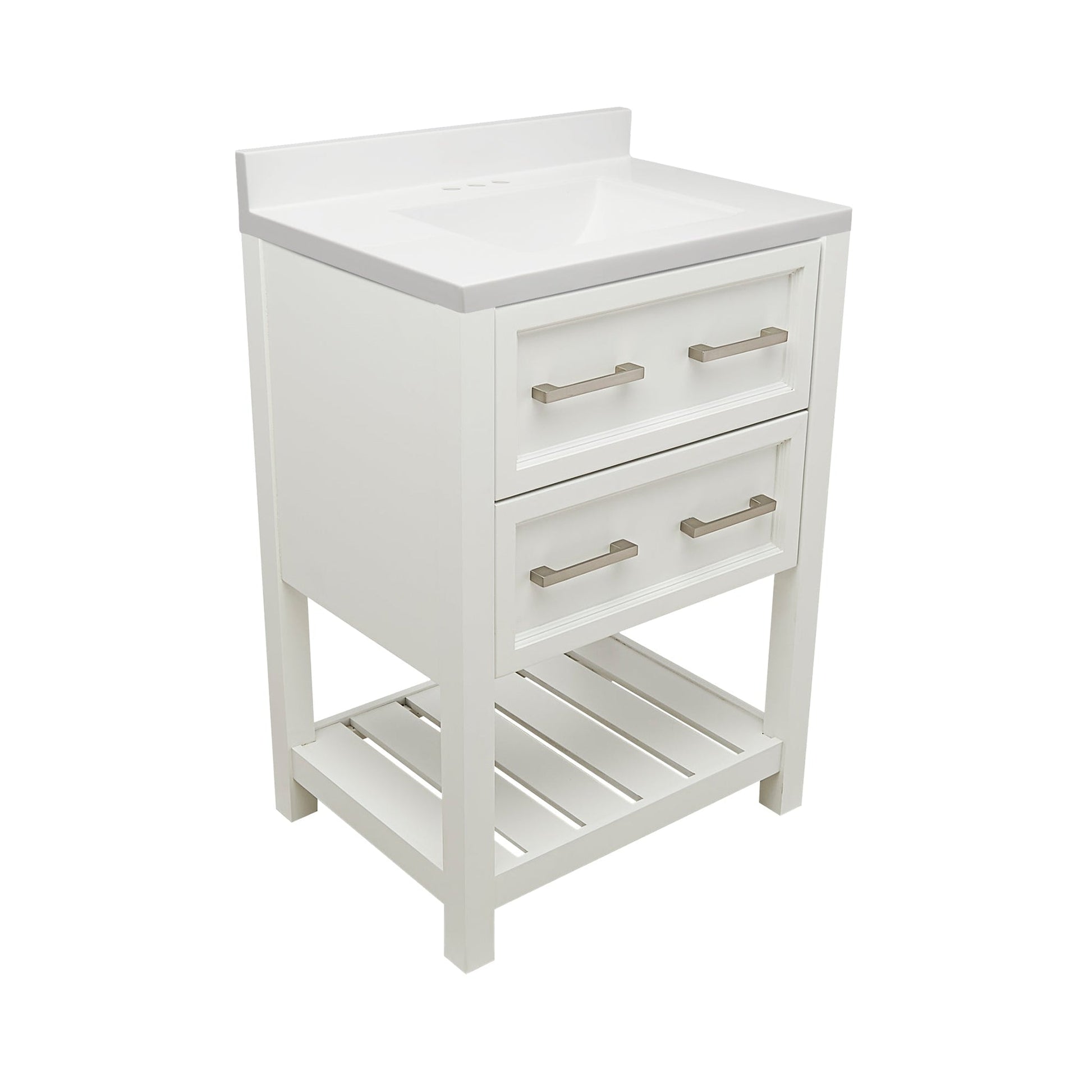 Ella's Bubbles Tremblant 25" White Bathroom Vanity With White Cultured Marble Top With White Backsplash and Sink