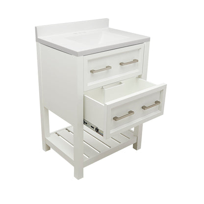 Ella's Bubbles Tremblant 25" White Bathroom Vanity With White Cultured Marble Top With White Backsplash and Sink