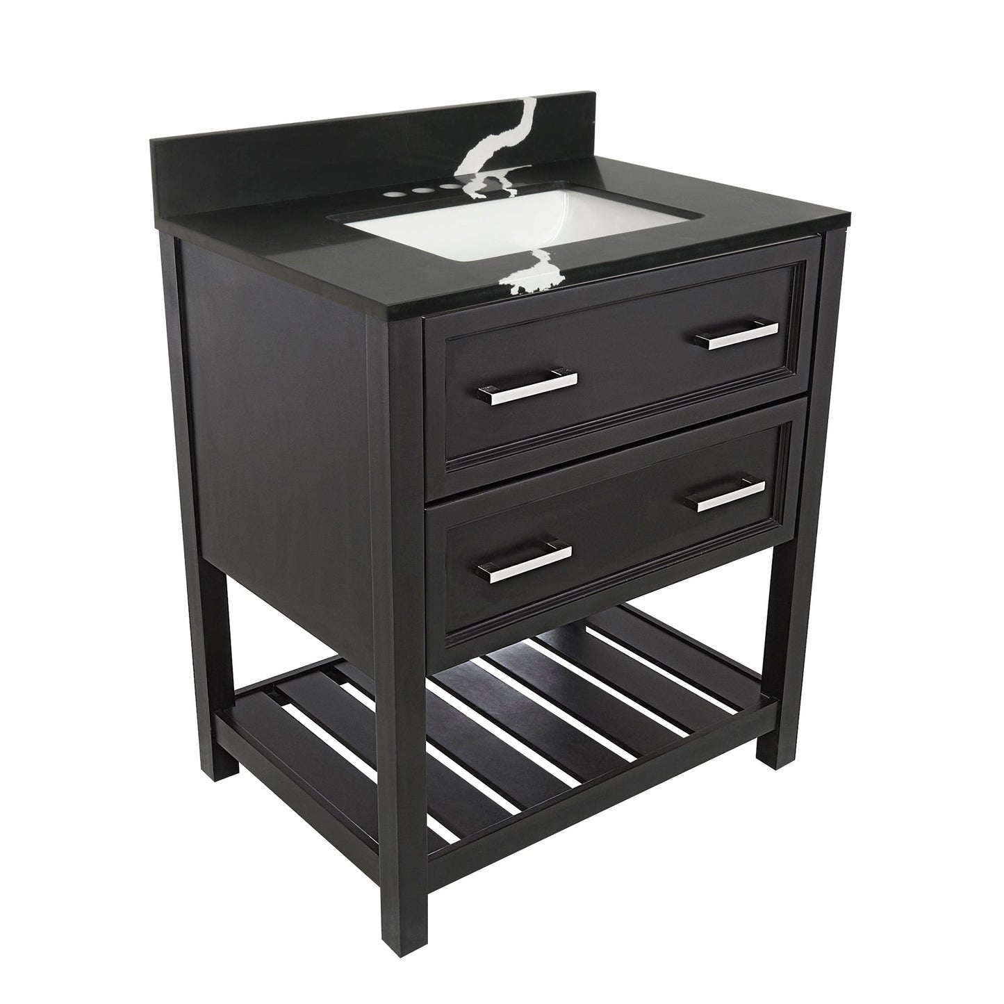 Ella's Bubbles Tremblant 31" Espresso Bathroom Vanity With Calacatta Black Quartz Stone Top With Backsplash and Sink