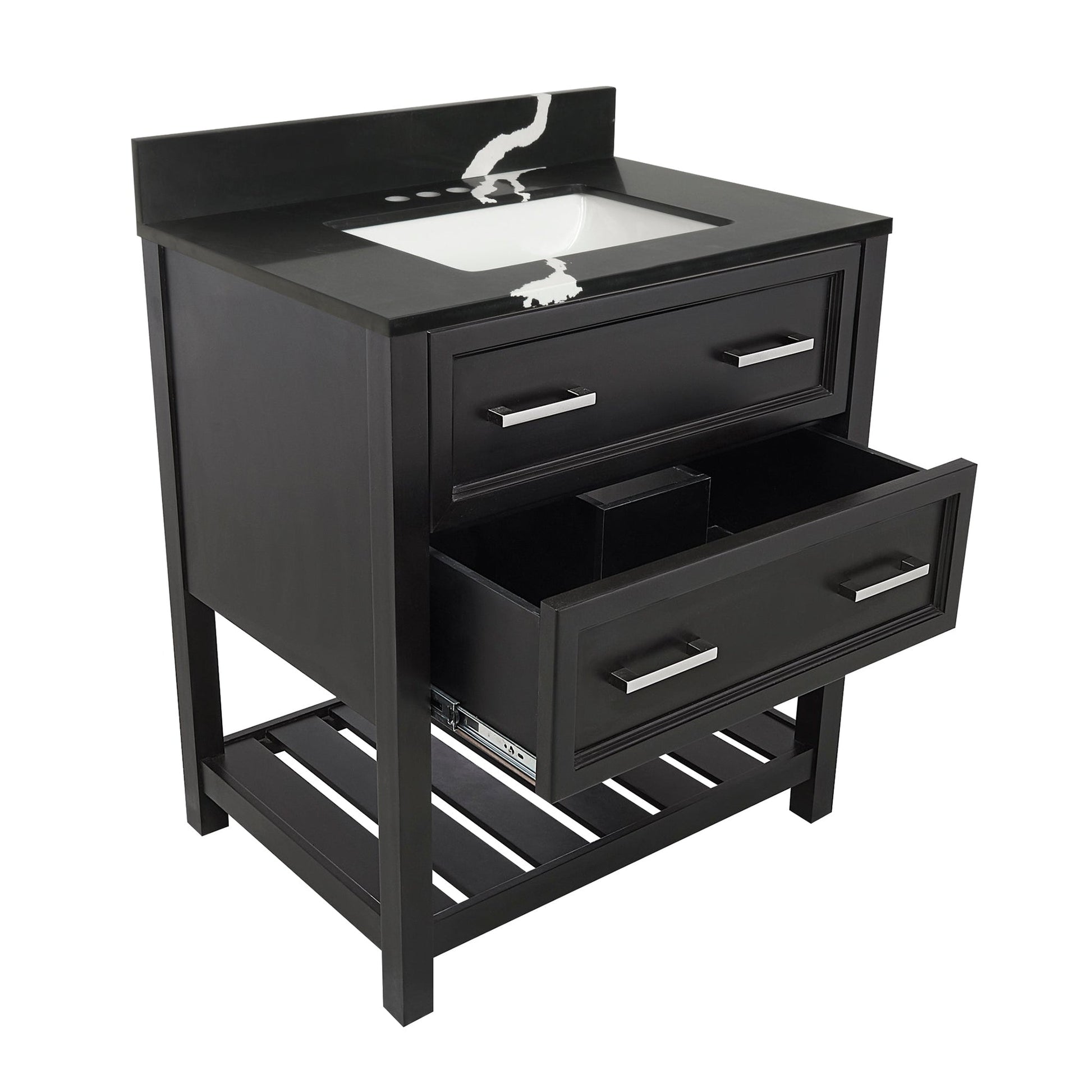 Ella's Bubbles Tremblant 31" Espresso Bathroom Vanity With Calacatta Black Quartz Stone Top With Backsplash and Sink