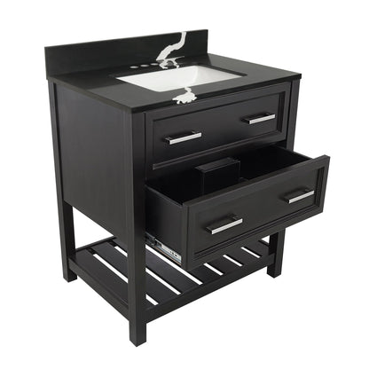 Ella's Bubbles Tremblant 31" Espresso Bathroom Vanity With Calacatta Black Quartz Stone Top With Backsplash and Sink