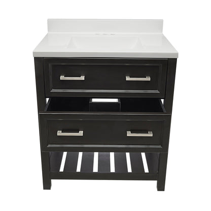 Ella's Bubbles Tremblant 31" Espresso Bathroom Vanity With White Cultured Marble Top With White Backsplash and Sink