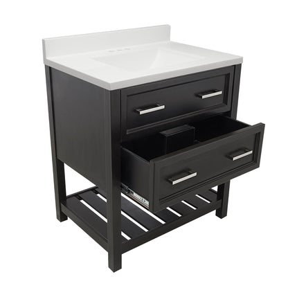 Ella's Bubbles Tremblant 31" Espresso Bathroom Vanity With White Cultured Marble Top With White Backsplash and Sink