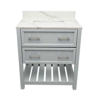 Ella's Bubbles Tremblant 31" Gray Bathroom Vanity With Calacatta White Quartz Stone Top With Backsplash and Sink