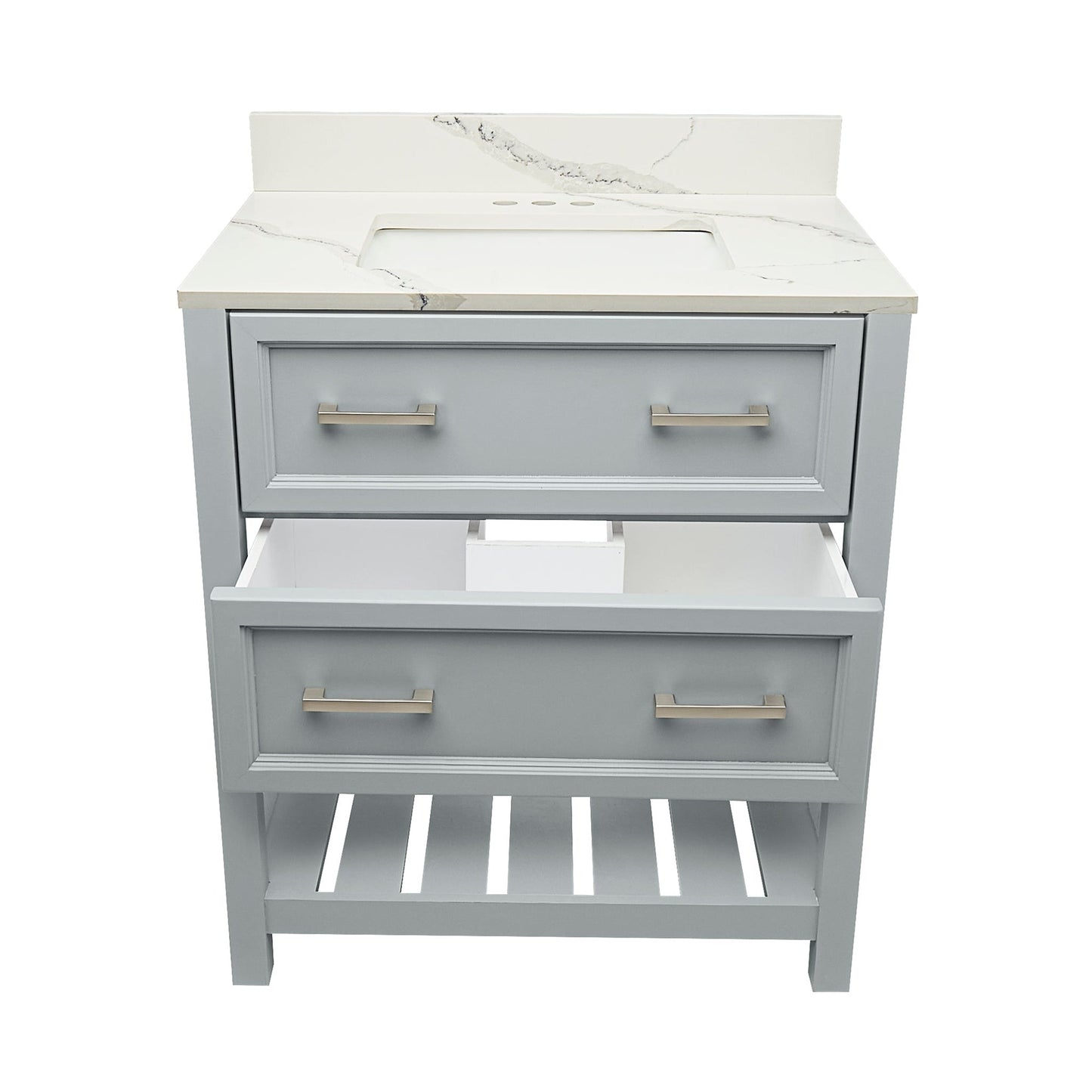 Ella's Bubbles Tremblant 31" Gray Bathroom Vanity With Calacatta White Quartz Stone Top With Backsplash and Sink