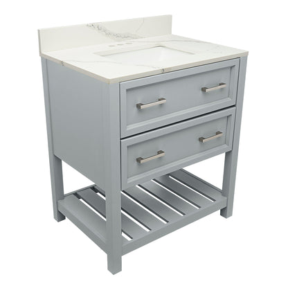 Ella's Bubbles Tremblant 31" Gray Bathroom Vanity With Calacatta White Quartz Stone Top With Backsplash and Sink