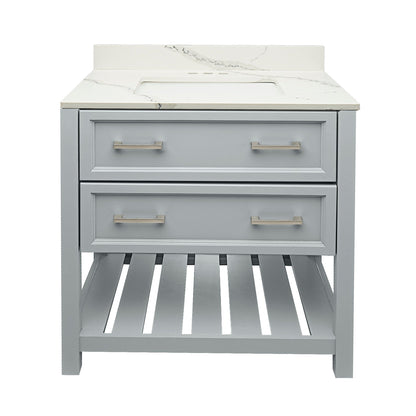 Ella's Bubbles Tremblant 31" Gray Bathroom Vanity With Calacatta White Quartz Stone Top With Backsplash and Sink