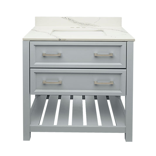 Ella's Bubbles Tremblant 31" Gray Bathroom Vanity With Calacatta White Quartz Stone Top With Backsplash and Sink