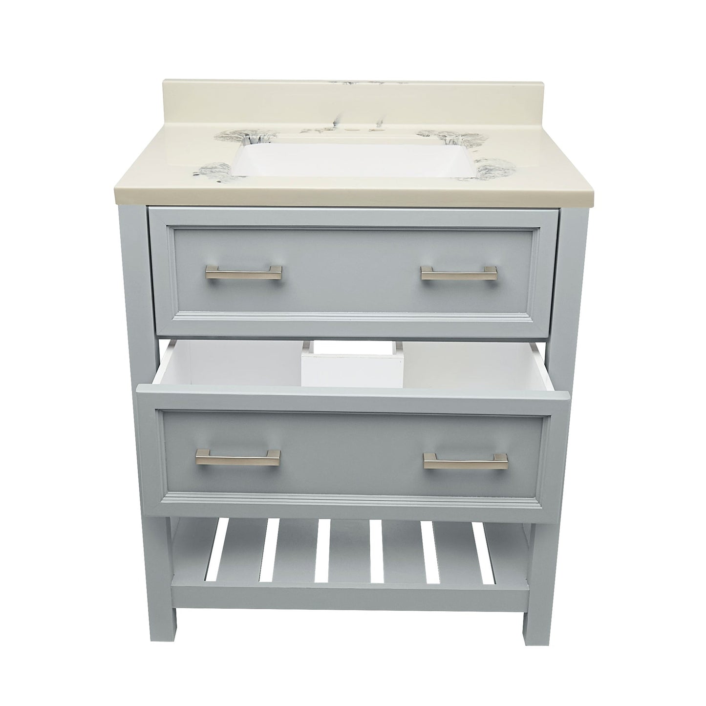 Ella's Bubbles Tremblant 31" Gray Bathroom Vanity With Carrara White Cultured Marble Top With Backsplash and Sink