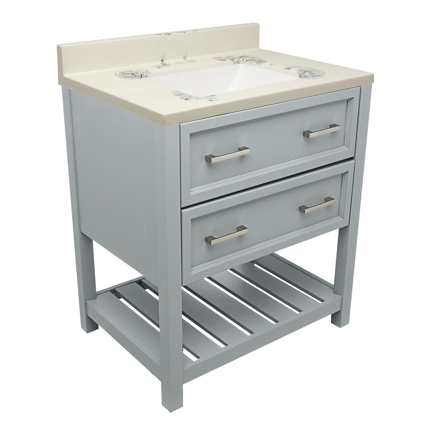 Ella's Bubbles Tremblant 31" Gray Bathroom Vanity With Carrara White Cultured Marble Top With Backsplash and Sink