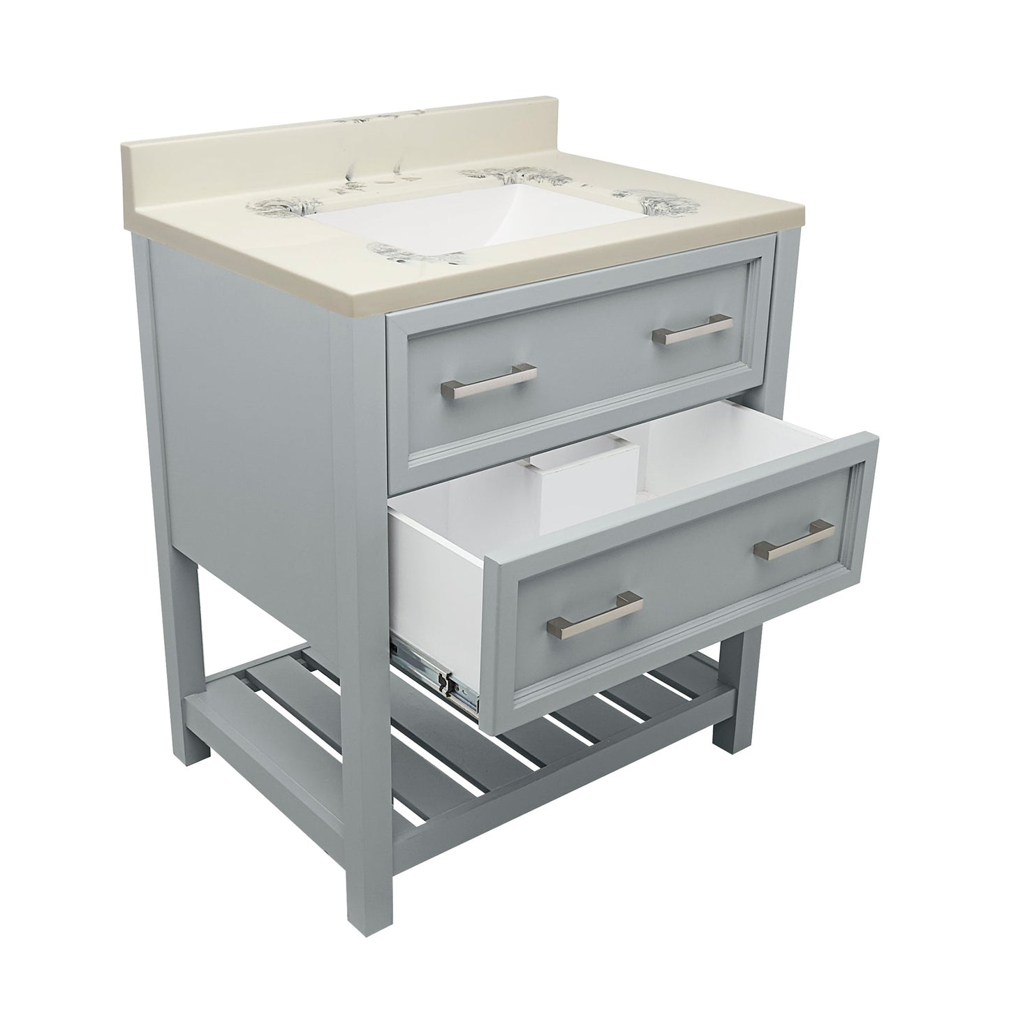 Ella's Bubbles Tremblant 31" Gray Bathroom Vanity With Carrara White Cultured Marble Top With Backsplash and Sink