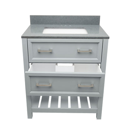 Ella's Bubbles Tremblant 31" Gray Bathroom Vanity With Galaxy Gray Quartz Stone Top With Backsplash and Sink