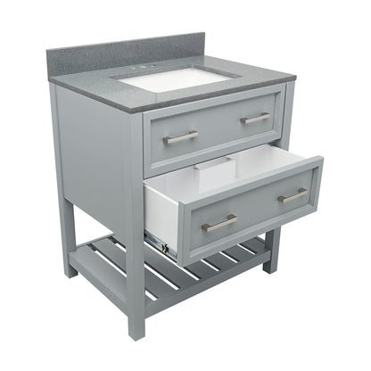 Ella's Bubbles Tremblant 31" Gray Bathroom Vanity With Galaxy Gray Quartz Stone Top With Backsplash and Sink