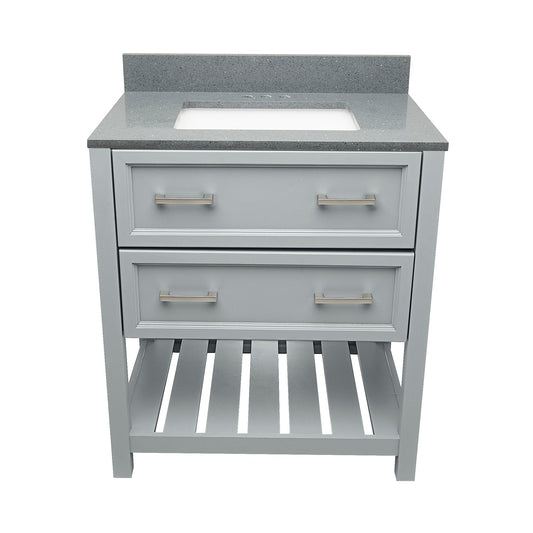 Ella's Bubbles Tremblant 31" Gray Bathroom Vanity With Galaxy Gray Quartz Stone Top With Backsplash and Sink