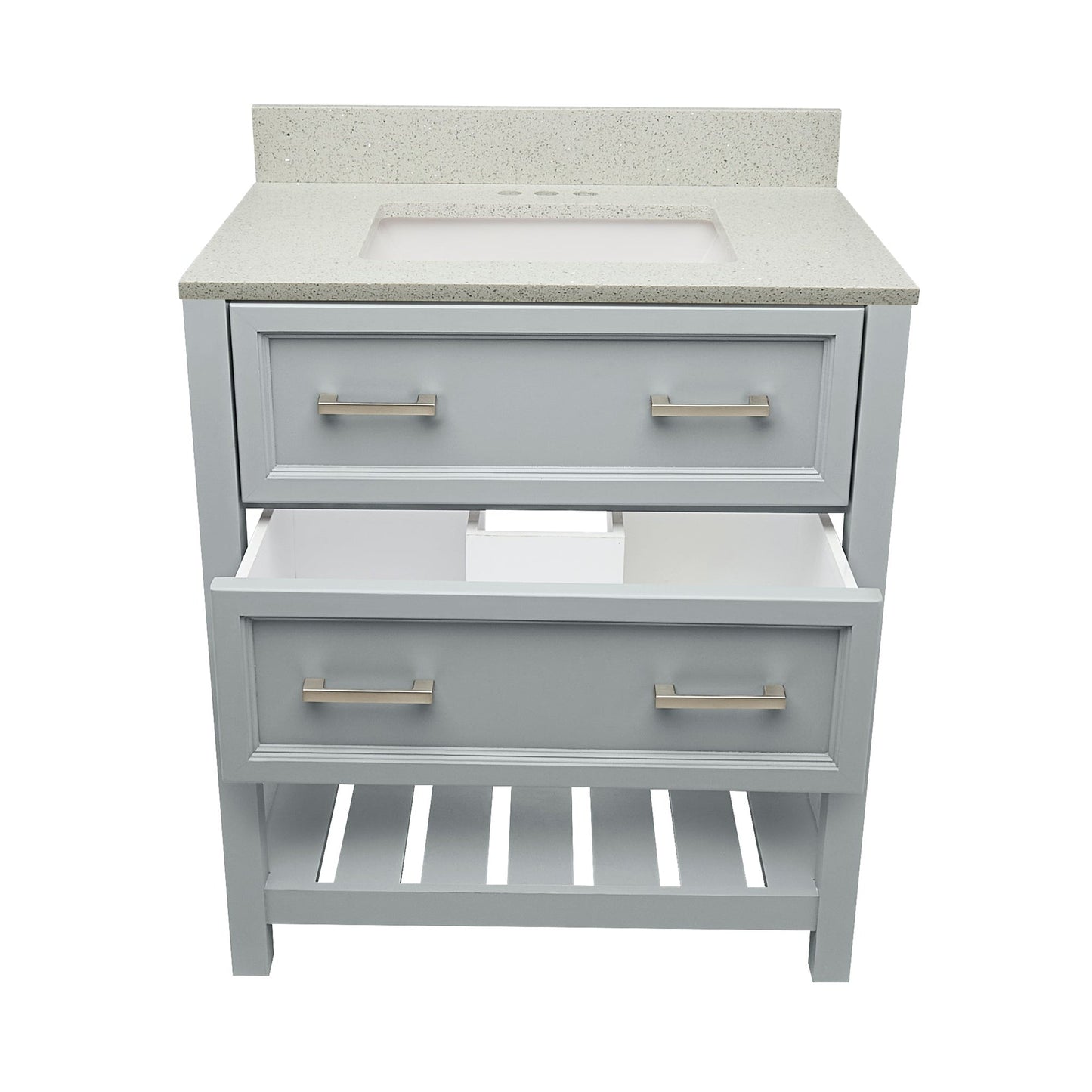 Ella's Bubbles Tremblant 31" Gray Bathroom Vanity With Galaxy White Quartz Stone Top With Backsplash and Sink