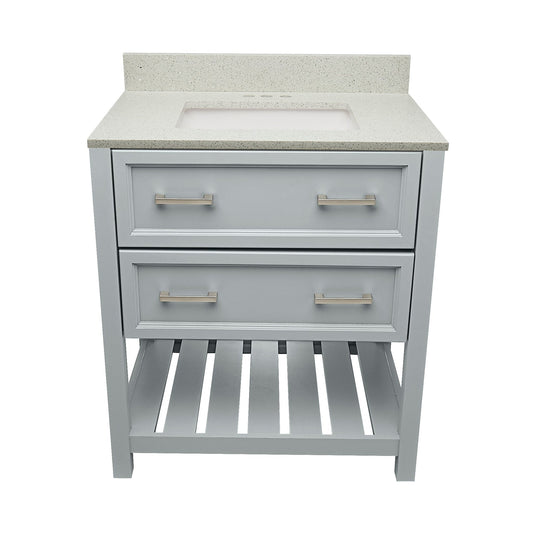 Ella's Bubbles Tremblant 31" Gray Bathroom Vanity With Galaxy White Quartz Stone Top With Backsplash and Sink