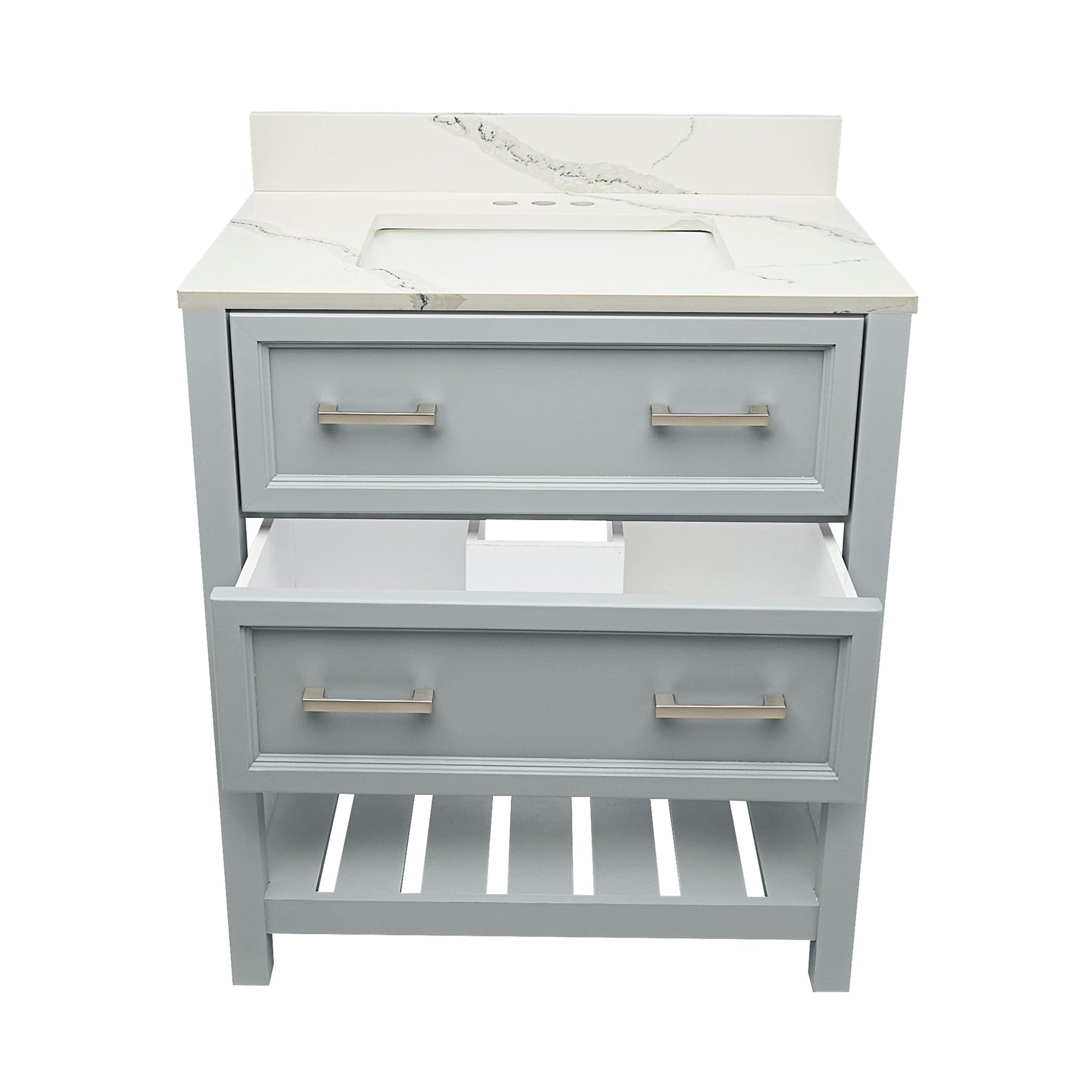 Ella's Bubbles Tremblant 31" Gray Bathroom Vanity With Lyra White Quartz Stone Top With Backsplash and Sink