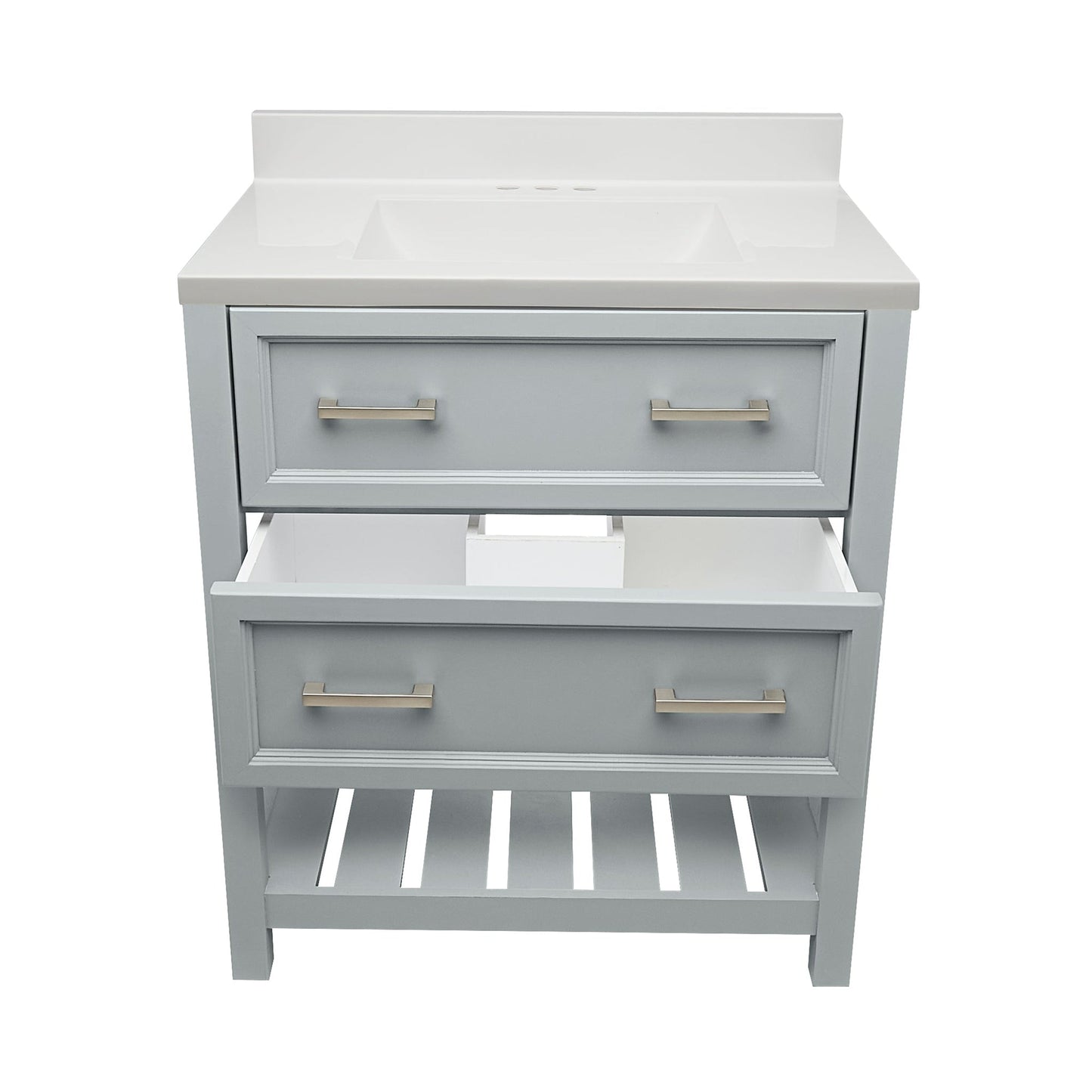 Ella's Bubbles Tremblant 31" Gray Bathroom Vanity With White Cultured Marble Top With White Backsplash and Sink
