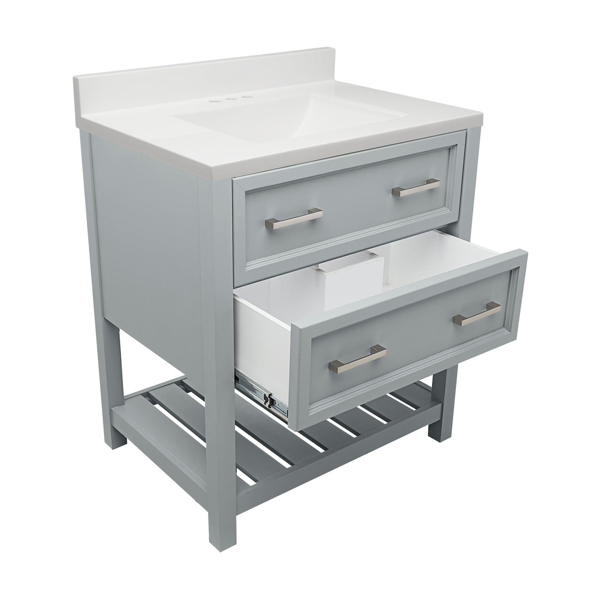 Ella's Bubbles Tremblant 31" Gray Bathroom Vanity With White Cultured Marble Top With White Backsplash and Sink