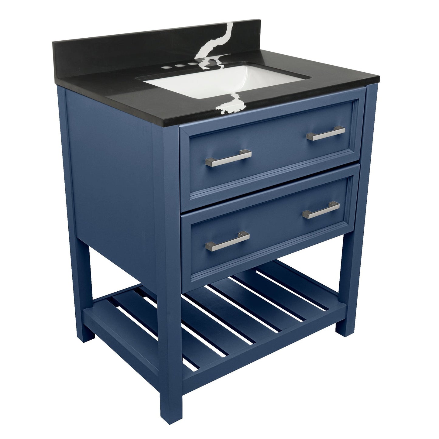 Ella's Bubbles Tremblant 31" Navy Blue Bathroom Vanity With Calacatta Black Quartz Stone Top With Backsplash and Sink