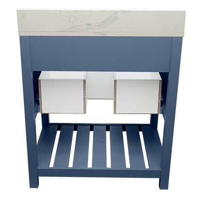 Ella's Bubbles Tremblant 31" Navy Blue Bathroom Vanity With Calacatta White Quartz Stone Top With Backsplash and Sink