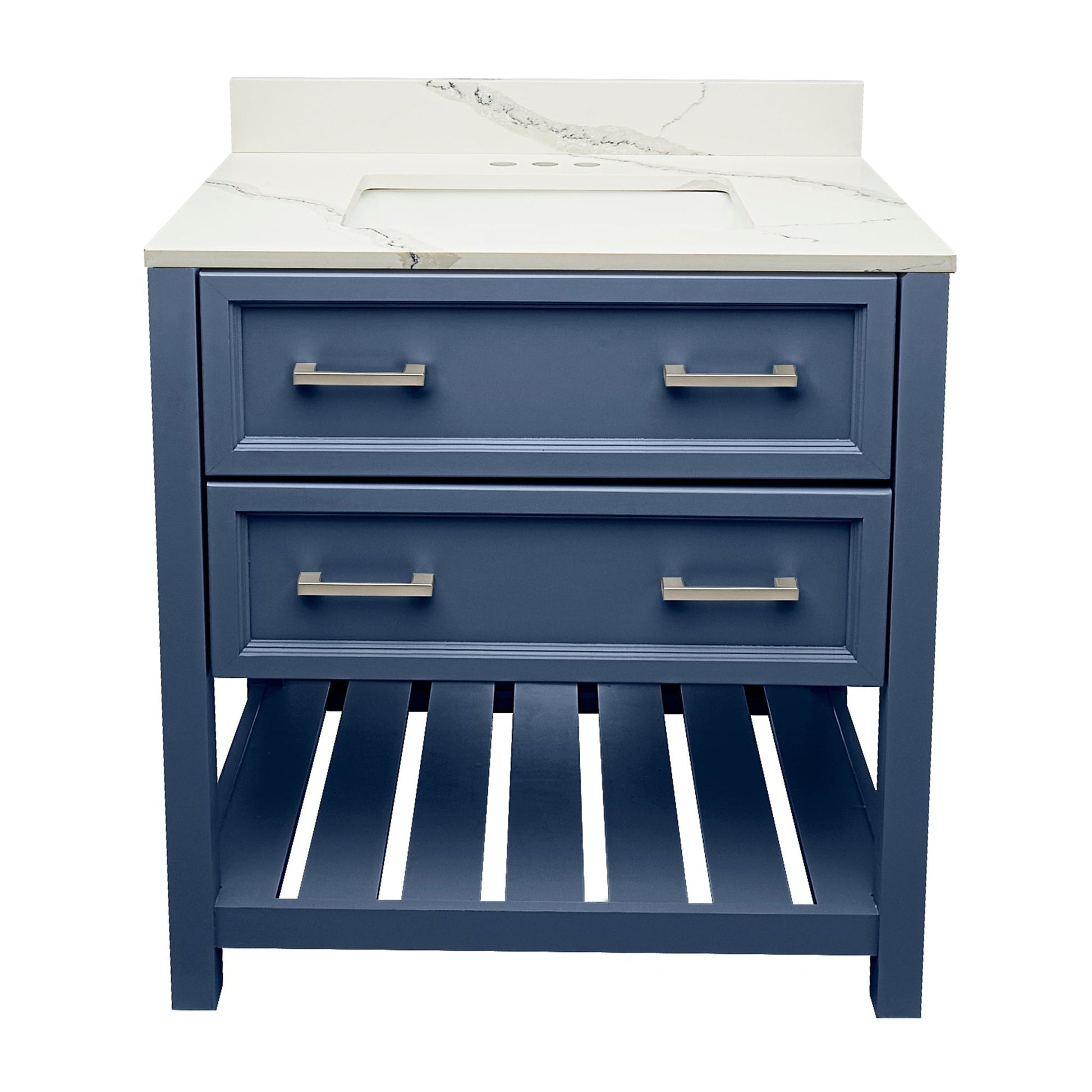 Ella's Bubbles Tremblant 31" Navy Blue Bathroom Vanity With Calacatta White Quartz Stone Top With Backsplash and Sink