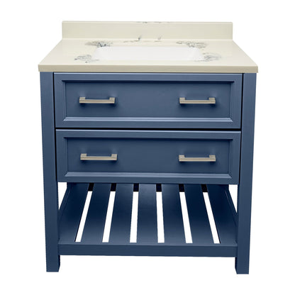 Ella's Bubbles Tremblant 31" Navy Blue Bathroom Vanity With Carrara White Cultured Marble Top With Backsplash and Sink