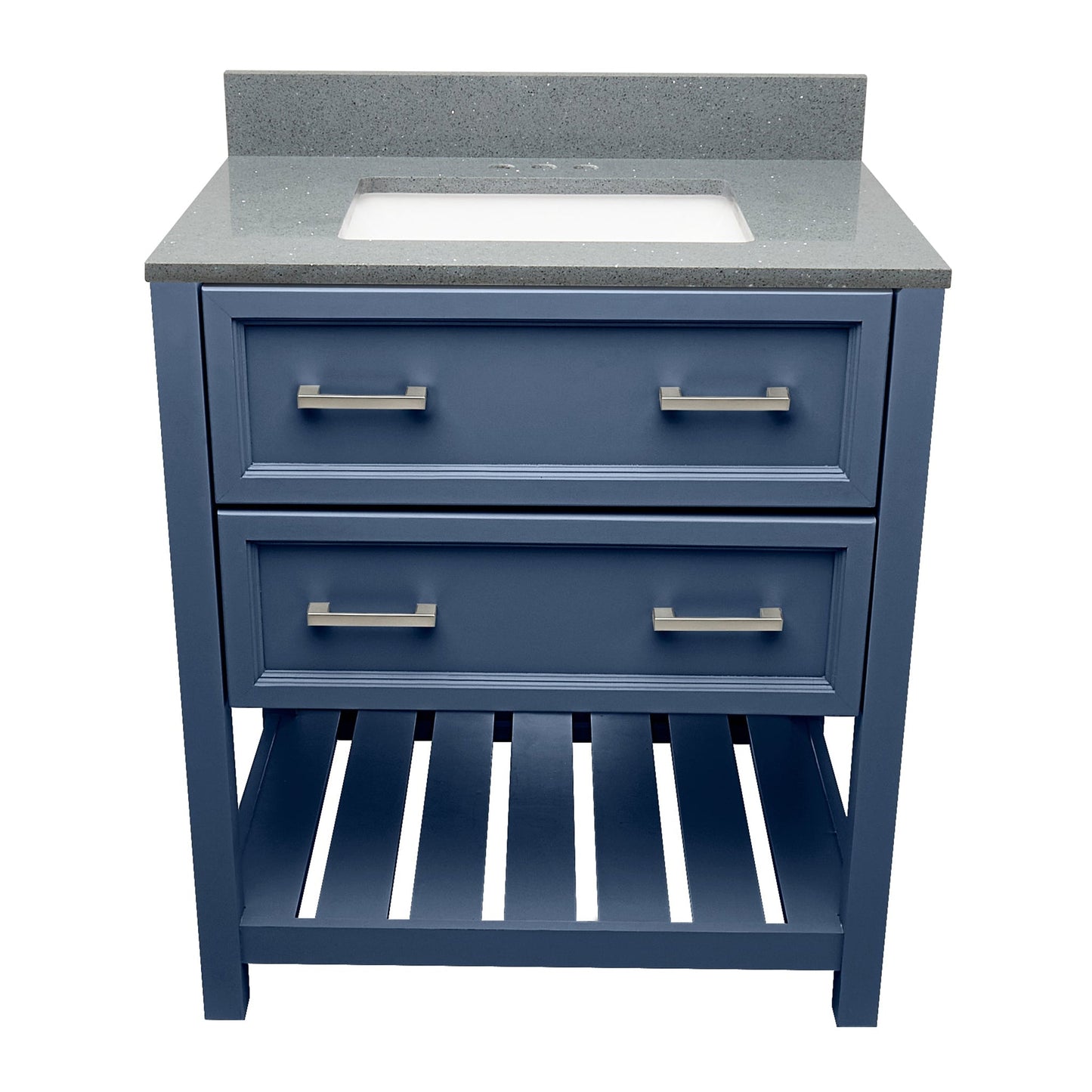 Ella's Bubbles Tremblant 31" Navy Blue Bathroom Vanity With Galaxy Gray Quartz Stone Top With Backsplash and Sink