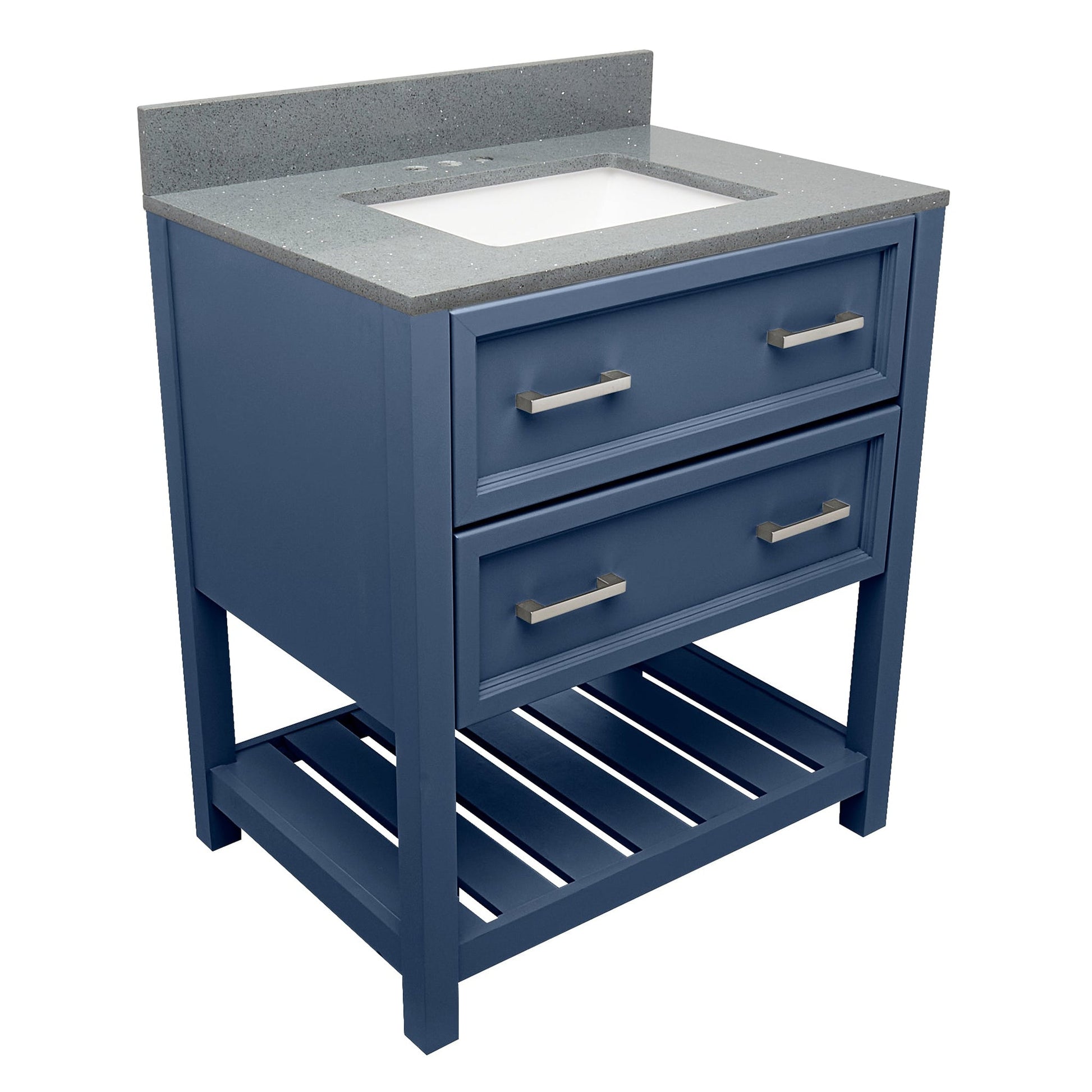 Ella's Bubbles Tremblant 31" Navy Blue Bathroom Vanity With Galaxy Gray Quartz Stone Top With Backsplash and Sink