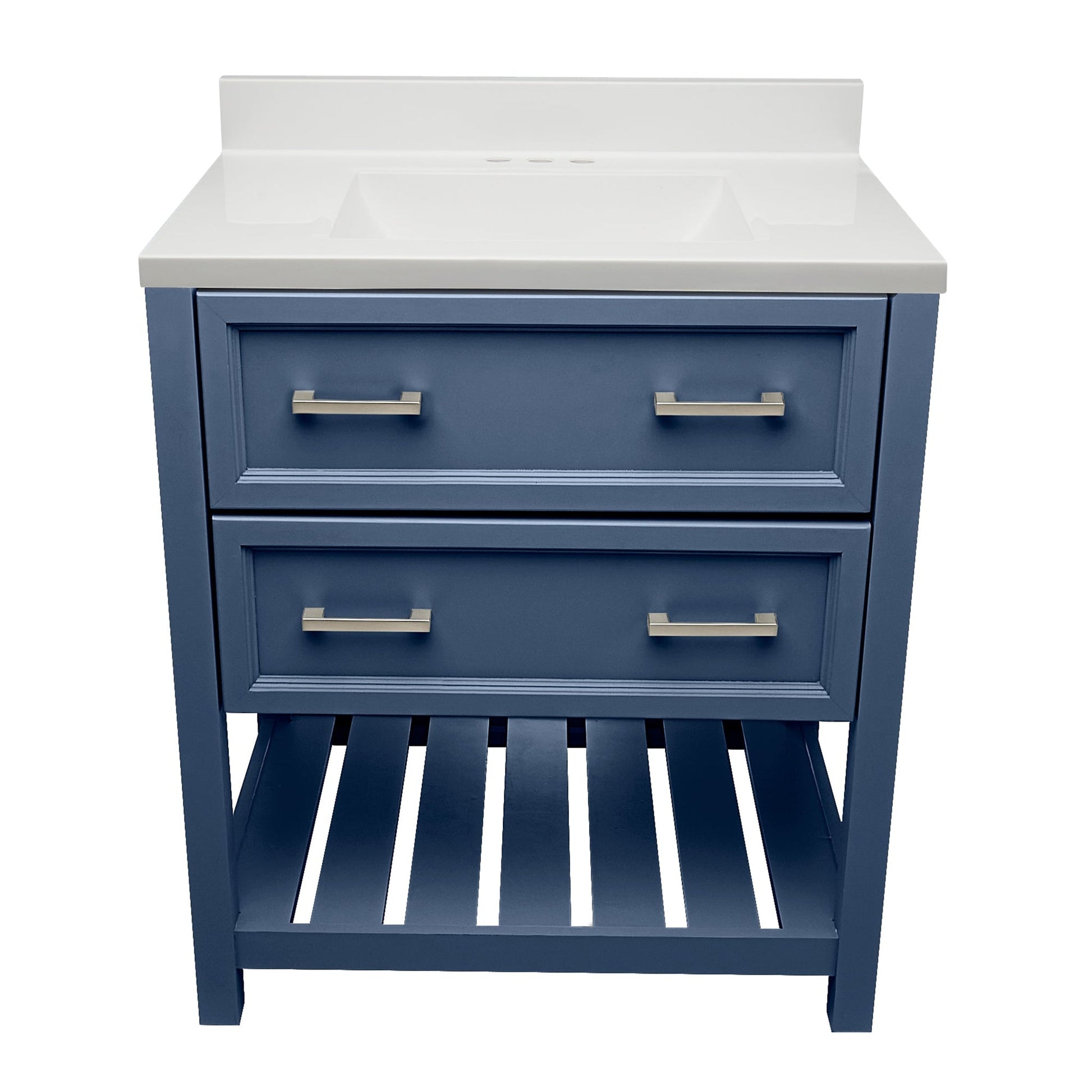 Ella's Bubbles Tremblant 31" Navy Blue Bathroom Vanity With White Cultured Marble Top With White Backsplash and Sink