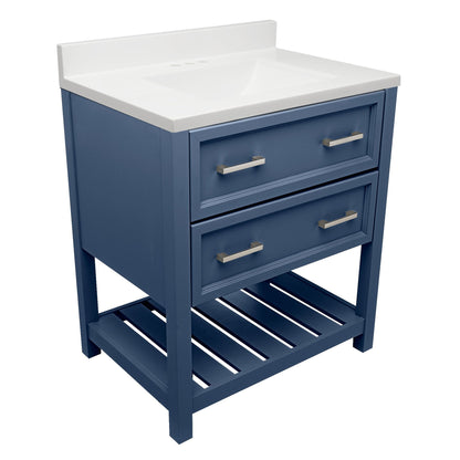 Ella's Bubbles Tremblant 31" Navy Blue Bathroom Vanity With White Cultured Marble Top With White Backsplash and Sink