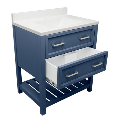 Ella's Bubbles Tremblant 31" Navy Blue Bathroom Vanity With White Cultured Marble Top With White Backsplash and Sink