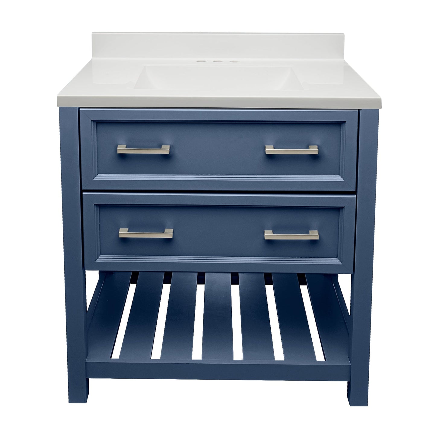 Ella's Bubbles Tremblant 31" Navy Blue Bathroom Vanity With White Cultured Marble Top With White Backsplash and Sink
