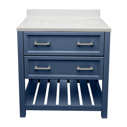 Ella's Bubbles Tremblant 31" Navy Blue Bathroom Vanity With White Cultured Marble Top With White Backsplash and Sink