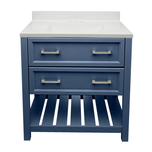 Ella's Bubbles Tremblant 31" Navy Blue Bathroom Vanity With White Cultured Marble Top With White Backsplash and Sink