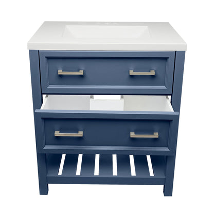 Ella's Bubbles Tremblant 31" Navy Blue Bathroom Vanity With White Cultured Marble Top and Sink