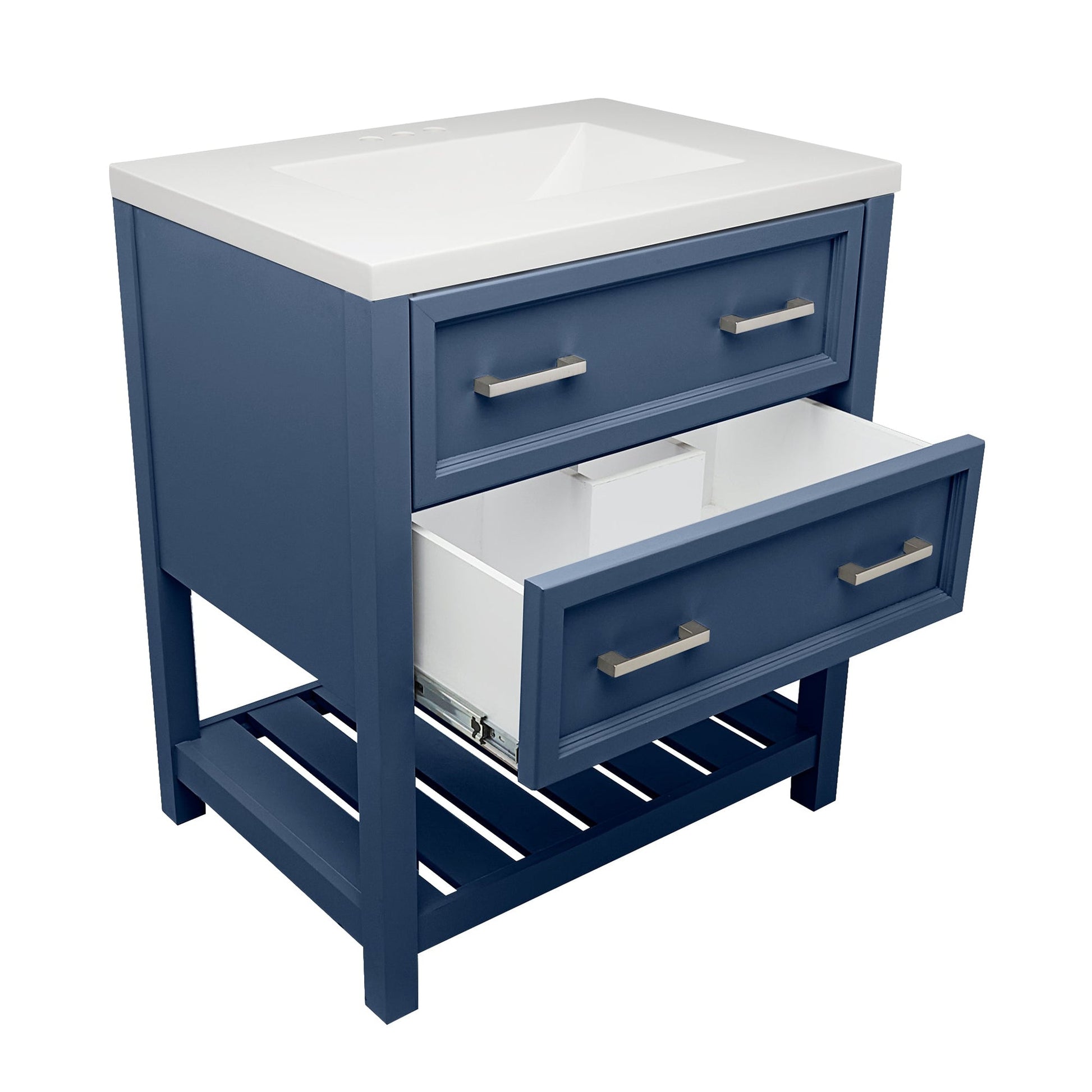 Ella's Bubbles Tremblant 31" Navy Blue Bathroom Vanity With White Cultured Marble Top and Sink