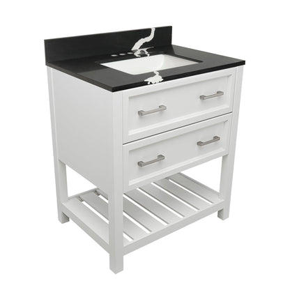 Ella's Bubbles Tremblant 31" White Bathroom Vanity With Calacatta Black Quartz Stone Top With Backsplash and Sink