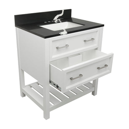 Ella's Bubbles Tremblant 31" White Bathroom Vanity With Calacatta Black Quartz Stone Top With Backsplash and Sink