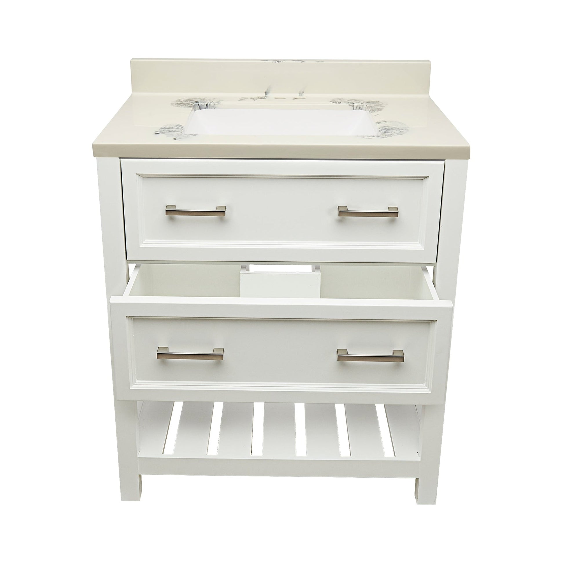 Ella's Bubbles Tremblant 31" White Bathroom Vanity With Carrara White Cultured Marble Top With Backsplash and Sink