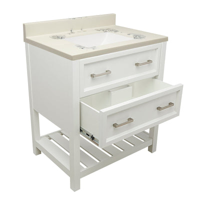 Ella's Bubbles Tremblant 31" White Bathroom Vanity With Carrara White Cultured Marble Top With Backsplash and Sink