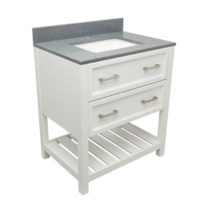 Ella's Bubbles Tremblant 31" White Bathroom Vanity With Galaxy Gray Quartz Stone Top With Backsplash and Sink