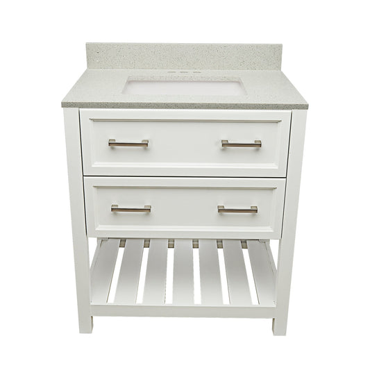 Ella's Bubbles Tremblant 31" White Bathroom Vanity With Galaxy White Quartz Stone Top With Backsplash and Sink