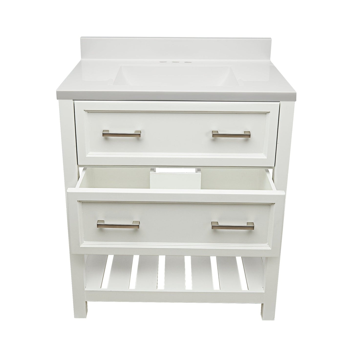 Ella's Bubbles Tremblant 31" White Bathroom Vanity With White Cultured Marble Top With White Backsplash and Sink