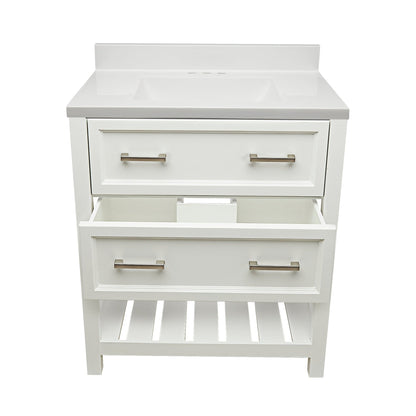 Ella's Bubbles Tremblant 31" White Bathroom Vanity With White Cultured Marble Top With White Backsplash and Sink