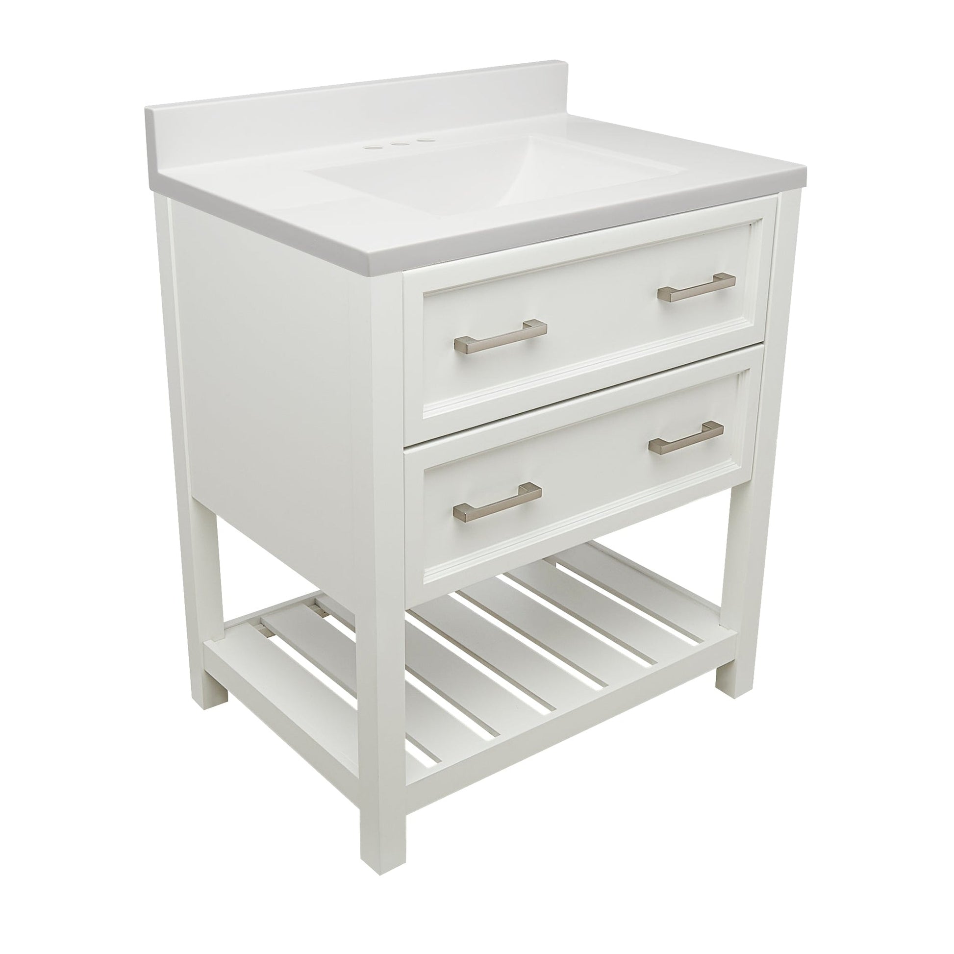 Ella's Bubbles Tremblant 31" White Bathroom Vanity With White Cultured Marble Top With White Backsplash and Sink