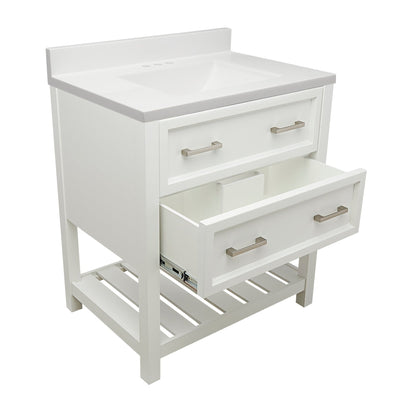 Ella's Bubbles Tremblant 31" White Bathroom Vanity With White Cultured Marble Top With White Backsplash and Sink